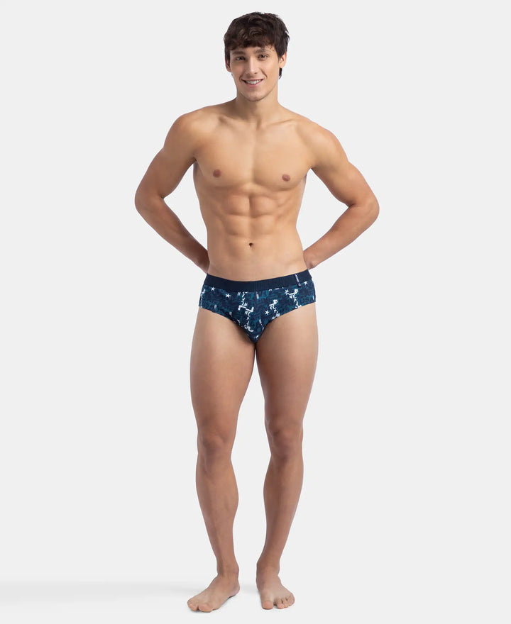 Super Combed Cotton Printed Brief with Ultrasoft Waistband - Navy & Seaport Teal (Pack of 2)
