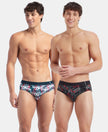 Super Combed Cotton Printed Brief with Ultrasoft Waistband - White & Black (Pack of 2)