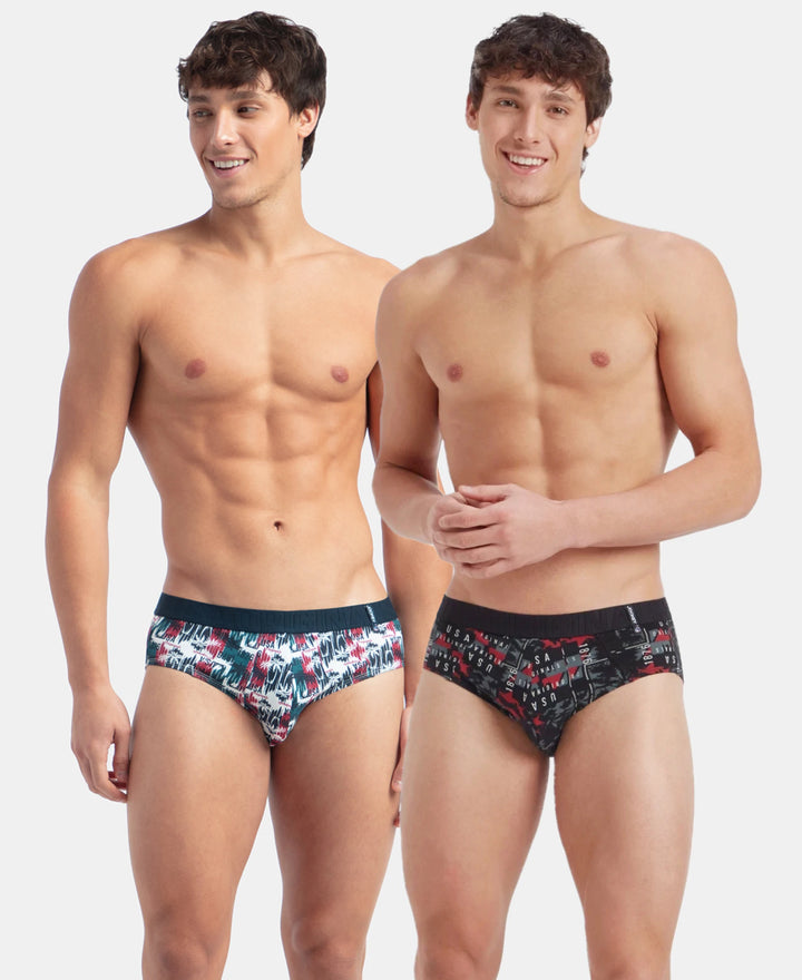 Super Combed Cotton Printed Brief with Ultrasoft Waistband - White & Black (Pack of 2)