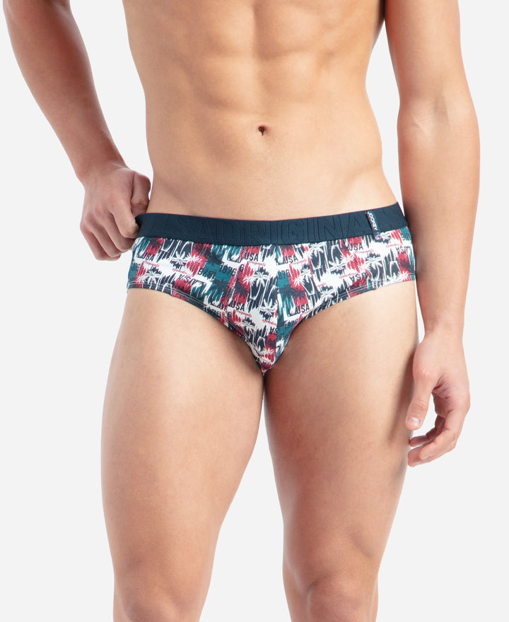 Super Combed Cotton Printed Brief with Ultrasoft Waistband - White & Black (Pack of 2)