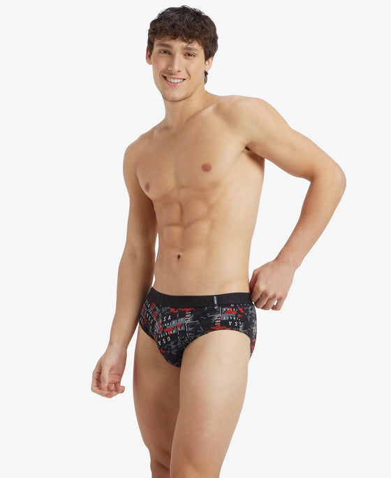 Super Combed Cotton Printed Brief with Ultrasoft Waistband - White & Black (Pack of 2)