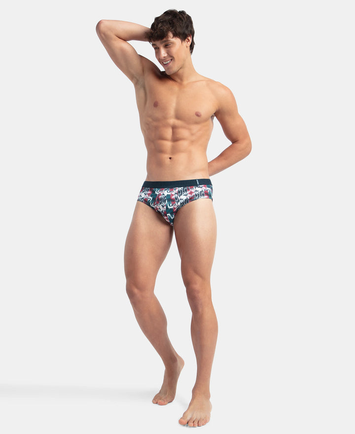 Super Combed Cotton Printed Brief with Ultrasoft Waistband - White & Black (Pack of 2)