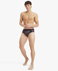 Super Combed Cotton Printed Brief with Ultrasoft Waistband - White & Black (Pack of 2)