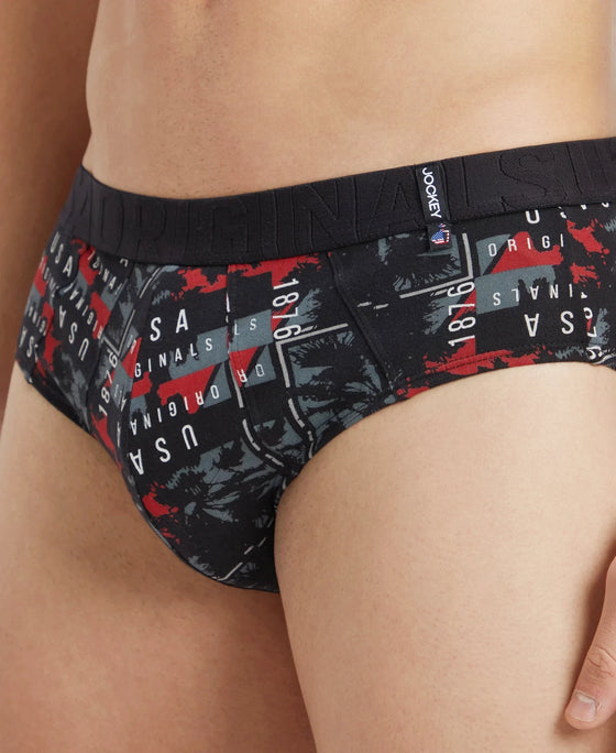 Super Combed Cotton Printed Brief with Ultrasoft Waistband - White & Black (Pack of 2)