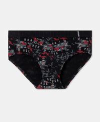 Super Combed Cotton Printed Brief with Ultrasoft Waistband - White & Black (Pack of 2)