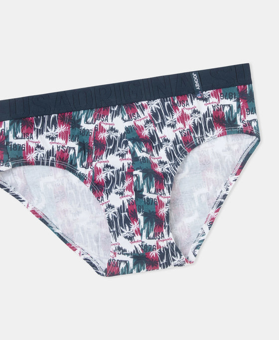 Super Combed Cotton Printed Brief with Ultrasoft Waistband - White & Black (Pack of 2)