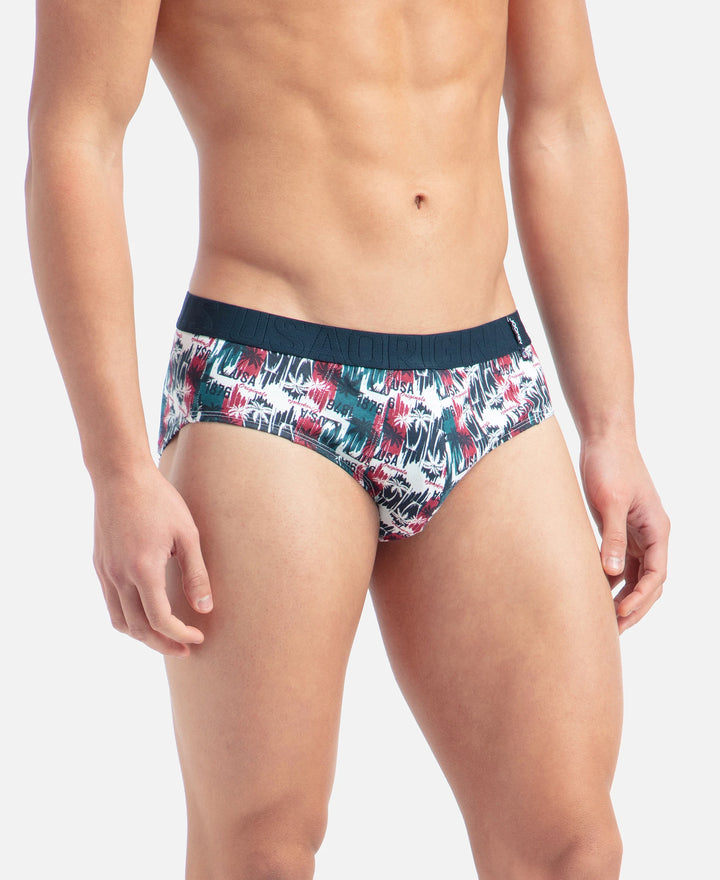 Super Combed Cotton Printed Brief with Ultrasoft Waistband - White & Black (Pack of 2)