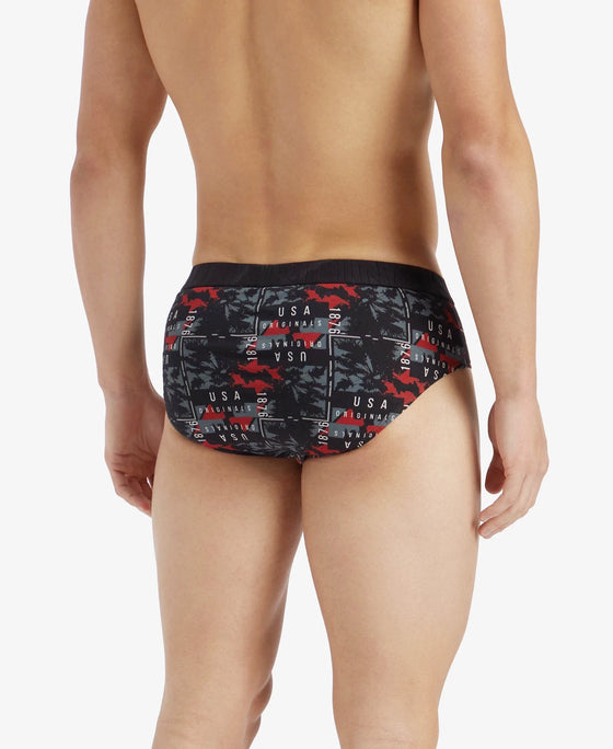 Super Combed Cotton Printed Brief with Ultrasoft Waistband - White & Black (Pack of 2)