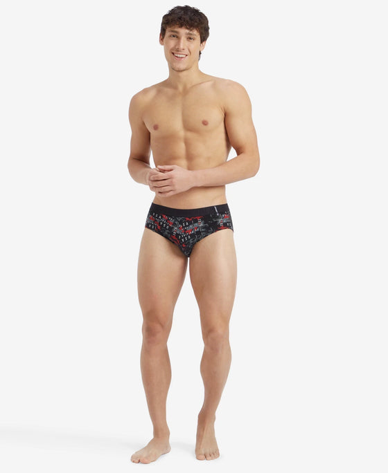 Super Combed Cotton Printed Brief with Ultrasoft Waistband - White & Black (Pack of 2)