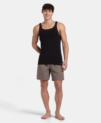 Super Combed Cotton Rib Square Neck Gym Vest with Graphic Print - Black & Grey Melange