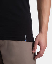 Super Combed Cotton Rib Square Neck Gym Vest with Graphic Print - Black & Grey Melange