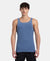 Super Combed Cotton Rib Square Neck Gym Vest with Graphic Print - Light Denim Melange