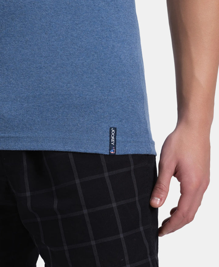 Super Combed Cotton Rib Square Neck Gym Vest with Graphic Print - Light Denim Melange