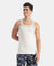 Super Combed Cotton Rib Square Neck Gym Vest with Graphic Print - Snow White Melange