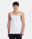 Super Combed Cotton Rib Square Neck Gym Vest with Graphic Print - White