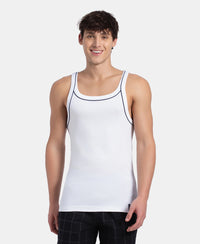 Super Combed Cotton Rib Square Neck Gym Vest with Graphic Print - White