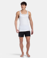 Super Combed Cotton Rib Square Neck Gym Vest with Graphic Print - White
