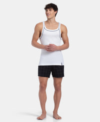 Super Combed Cotton Rib Square Neck Gym Vest with Graphic Print - White