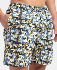 Super Combed Mercerized Cotton Woven Printed Boxer Shorts with Side Pockets - Blue Heaven & White (Pack of 2)