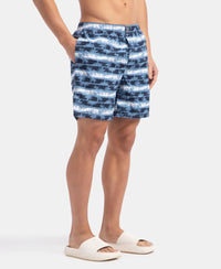 Super Combed Mercerized Cotton Woven Printed Boxer Shorts with Side Pockets - Blue Heaven & White (Pack of 2)