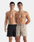 Super Combed Mercerized Cotton Woven Printed Boxer Shorts with Side Pockets - Black & Pure Cashmere (Pack of 2)