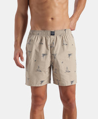 Super Combed Mercerized Cotton Woven Printed Boxer Shorts with Side Pockets - Black & Pure Cashmere (Pack of 2)