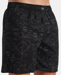 Super Combed Mercerized Cotton Woven Printed Boxer Shorts with Side Pockets - Black & Pure Cashmere (Pack of 2)