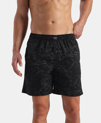 Super Combed Mercerized Cotton Woven Printed Boxer Shorts with Side Pockets - Black & Pure Cashmere (Pack of 2)