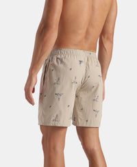 Super Combed Mercerized Cotton Woven Printed Boxer Shorts with Side Pockets - Black & Pure Cashmere (Pack of 2)