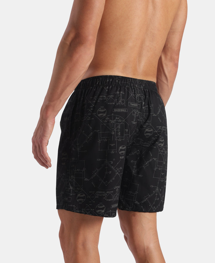 Super Combed Mercerized Cotton Woven Printed Boxer Shorts with Side Pockets - Black & Pure Cashmere (Pack of 2)