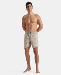 Super Combed Mercerized Cotton Woven Printed Boxer Shorts with Side Pockets - Black & Pure Cashmere (Pack of 2)