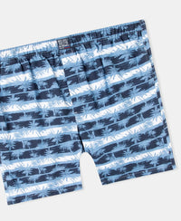 Super Combed Mercerized Cotton Woven Printed Boxer Shorts with Side Pockets - Blue Heaven