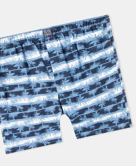 Super Combed Mercerized Cotton Woven Printed Boxer Shorts with Side Pockets - Blue Heaven