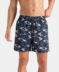 Super Combed Mercerized Cotton Woven Printed Boxer Shorts with Side Pockets - Faded Denim & Navy (Pack of 2)