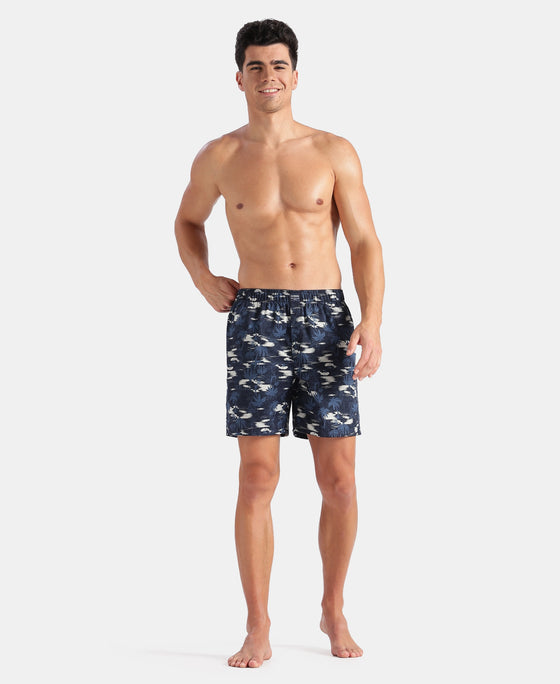 Super Combed Mercerized Cotton Woven Printed Boxer Shorts with Side Pockets - Faded Denim & Navy (Pack of 2)