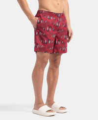 Super Combed Mercerized Cotton Woven Printed Boxer Shorts with Side Pockets - Karanda Red