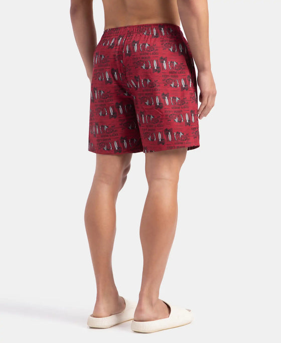 Super Combed Mercerized Cotton Woven Printed Boxer Shorts with Side Pockets - Karanda Red