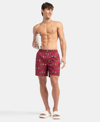 Super Combed Mercerized Cotton Woven Printed Boxer Shorts with Side Pockets - Karanda Red