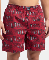 Super Combed Mercerized Cotton Woven Printed Boxer Shorts with Side Pockets - Karanda Red