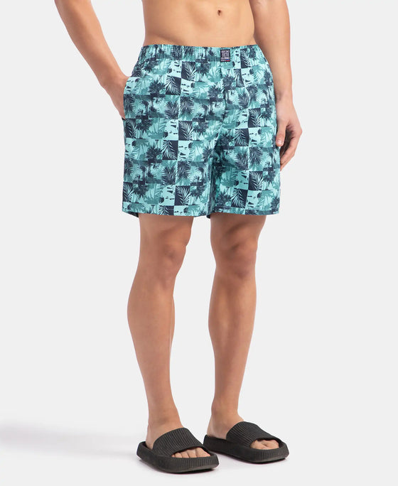 Super Combed Mercerized Cotton Woven Printed Boxer Shorts with Side Pockets - Leisure Time