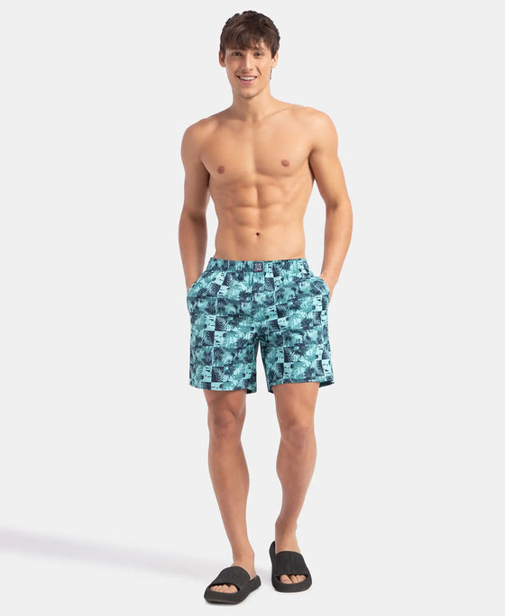 Super Combed Mercerized Cotton Woven Printed Boxer Shorts with Side Pockets - Leisure Time
