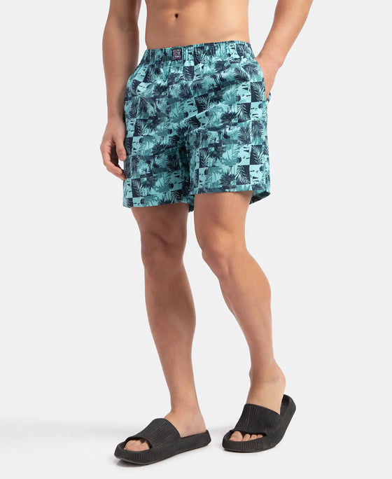 Super Combed Mercerized Cotton Woven Printed Boxer Shorts with Side Pockets - Leisure Time