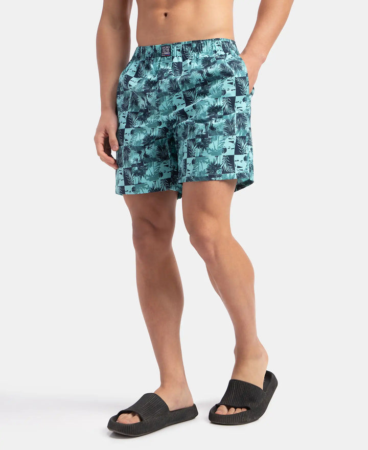 Super Combed Mercerized Cotton Woven Printed Boxer Shorts with Side Pockets - Leisure Time