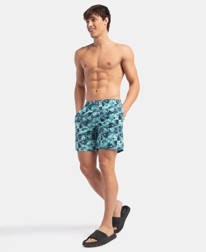 Super Combed Mercerized Cotton Woven Printed Boxer Shorts with Side Pockets - Leisure Time