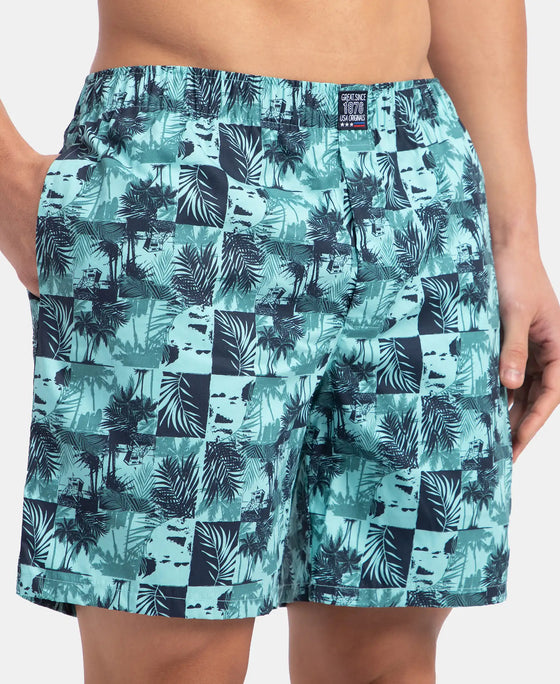 Super Combed Mercerized Cotton Woven Printed Boxer Shorts with Side Pockets - Leisure Time