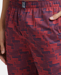 Super Combed Mercerized Cotton Woven Printed Boxer Shorts with Side Pockets - Nickel & Brickred (Pack of 2)