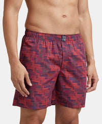 Super Combed Mercerized Cotton Woven Printed Boxer Shorts with Side Pockets - Nickel & Brickred (Pack of 2)
