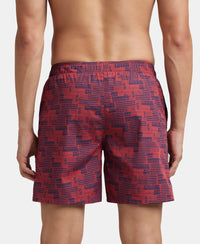 Super Combed Mercerized Cotton Woven Printed Boxer Shorts with Side Pockets - Nickel & Brickred (Pack of 2)