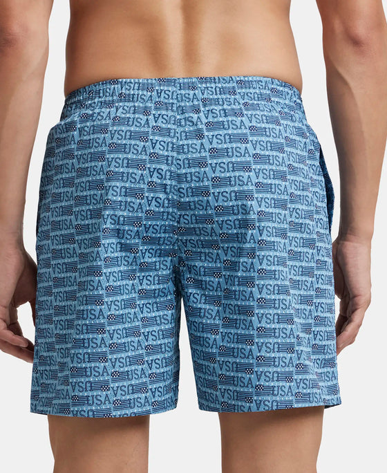 Super Combed Mercerized Cotton Woven Printed Boxer Shorts with Side Pockets - Navy & Blue Heaven (Pack of 2)