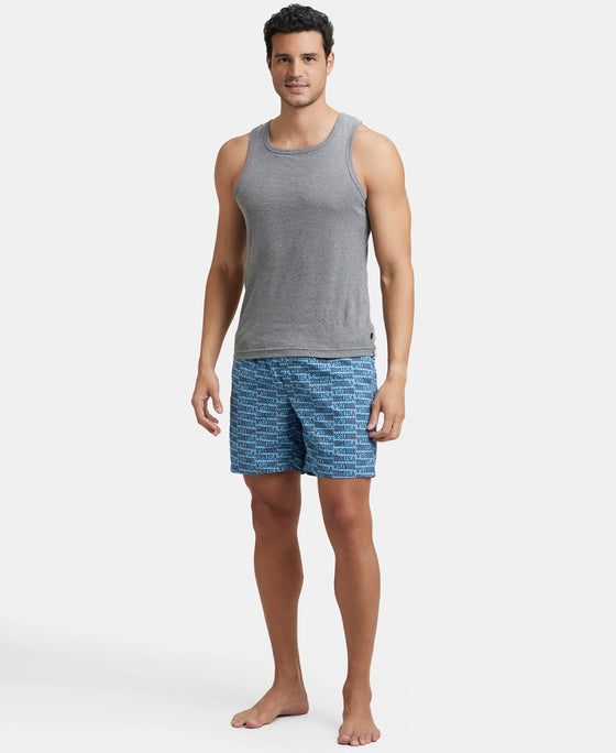 Super Combed Mercerized Cotton Woven Printed Boxer Shorts with Side Pockets - Navy & Blue Heaven (Pack of 2)